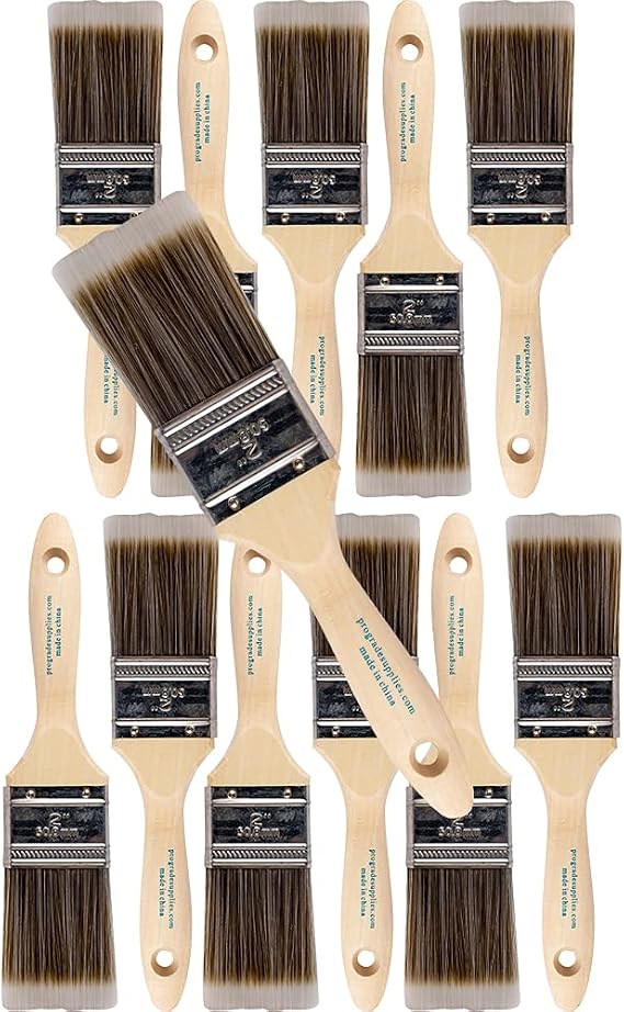 Pro Grade Paint Brushes, 2 Inch Flat Paint Brush, Walls & Trim, 12 Pack