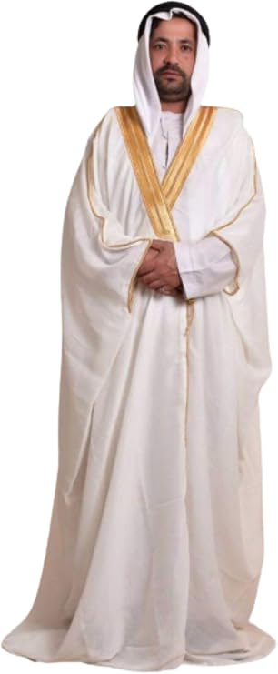 White Bisht Cloak Arab Dress Thobe Saudi Mens Robe Eid