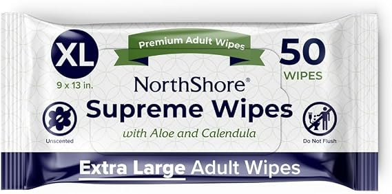NorthShore Supreme Heavy-Duty Quilted Cleansing Wipes, X-Large, 50 Count