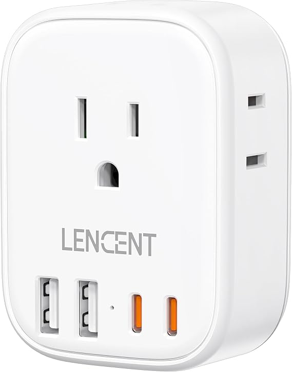 LENCENT Multi Plug Outlet Extender with USB, Electrical Outlet Expander | with 4 AC 4 USB Charger Cube (2 Type C), Small Multiple Wall Tap Plug Splitter for Home Office Travel Cruise Dorm Essentials