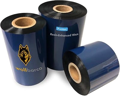 12 Rolls Wolfbarco 4.33 x 1181 110mm x 360m Premium Resin-Enhanced Wax Thermal Transfer Ribbon for Label & Barcode for Datamax Printers, Core Size 1, CSI Coated Side in