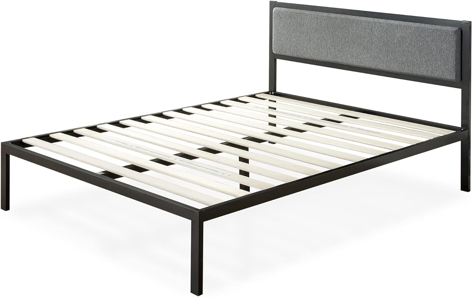 Zinus Korey Bed 160 x 200 cm - Bed Frame Height 36 cm with Under Bed Storage - Metal Platform Bed Frame with Padded Headboard - Black and Gray
