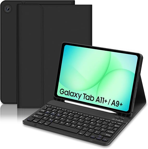 Keyboard Case for Samsung Galaxy Tab A9+ 11 Inch 2023 (SM-X210/X216/X218),Slim A9 plus Tablet Cover with Bluetooth UK Layout Keyboard,Detachable Keyboard with S Pen Holder for Samsung Tab A9+(Black)