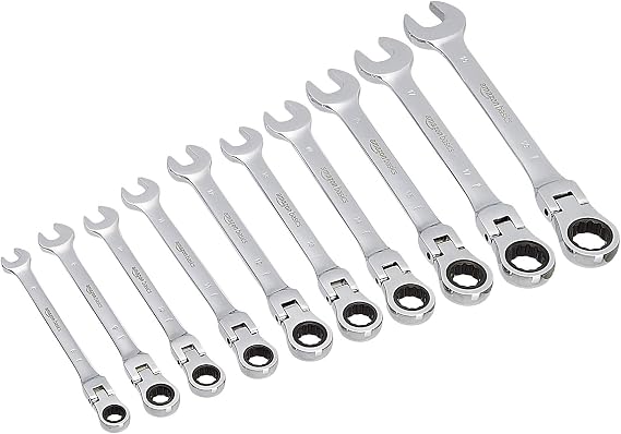 Amazon Basics Flexible Gear Ratcheting Wrench Set, 10-Piece