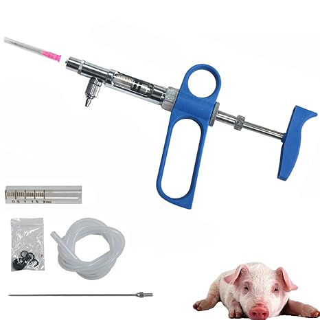 Adjustable Continuous Livestock Vaccine Syringe Gun, Stainless Steel Automatic Injector for Poultry, Chicken, Duck, Pig, Sheep, Goat, and Farm Veterinary Use(5ml)