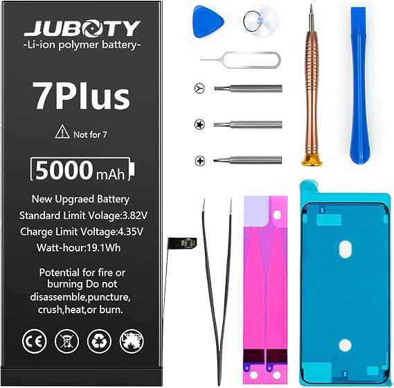 Battery for iPhone 7 Plus 5000mAh, Li-ion Internal New Upgrade 0 Cycle High Capacity Battery Replacement for iPhone 7 Plus Model A1661 A1784 A1785 with Complete Professional Repair Tool Kit