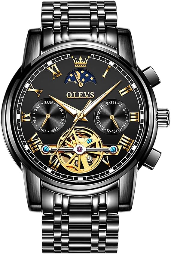 OLEVS Men's Waterproof Quartz Watch, Chronograph Stainless Steel Analog Watch for Men Functional Dial with Date Diamond Luminous Business Men's Watch