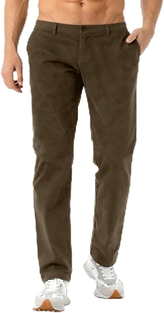Men's Casual Pants with Thick Fabric Chino Slack Trousers with Pockets Straight Fit Business Stretch Pants