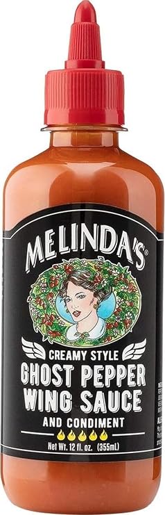 Melindas Ghost Pepper Wing Sauce - 12 Oz, 1 Pack - Gourmet Spicy Hot Sauce - Made with Fresh Ingredients, Ghost Peppers (Bhut Jolokia), Habanero Pepper, Carrot, Garlic, Lime - Vegan, Gluten Free