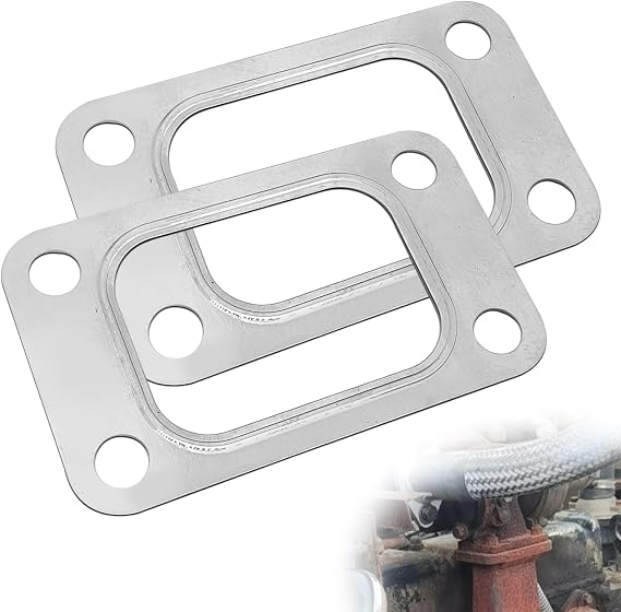 2PCS T3 Turbine Flange Gasket, 4.2" x 2.5" Stainless Steel 4-Hole Washer, Turbocharger Intake Manifold Flange Gasket Universal for T3 T34 T35 T38 GT35 GT35R Cars (Silver)