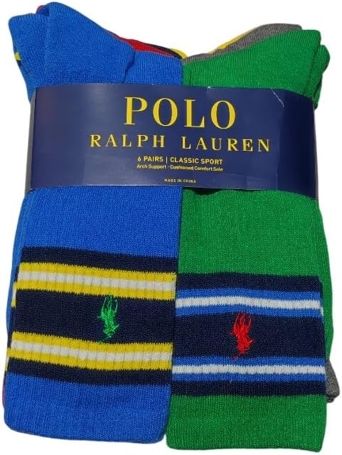POLO RALPH LAUREN Men's 6-Pack Polo Classic Sport Crew Socks, Assorted, 10-13