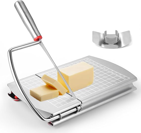 Cheese Slicer Board with Hand Protector and Precise Scale, Stainless Steel Blade for Multipurpose Cheese Slicing in Kitchen