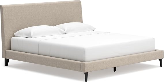 Signature Design by Ashley Cielden Contemporary King Upholstered Platform Bed with Low Profile Design, Roll Slats, Foundation or Box Spring Not Needed, Gray