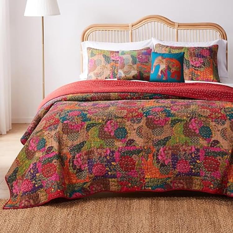 Greenland Home - GL-1304WBSQ Jewel Quilt Set, 5-Piece FullQueen, Red