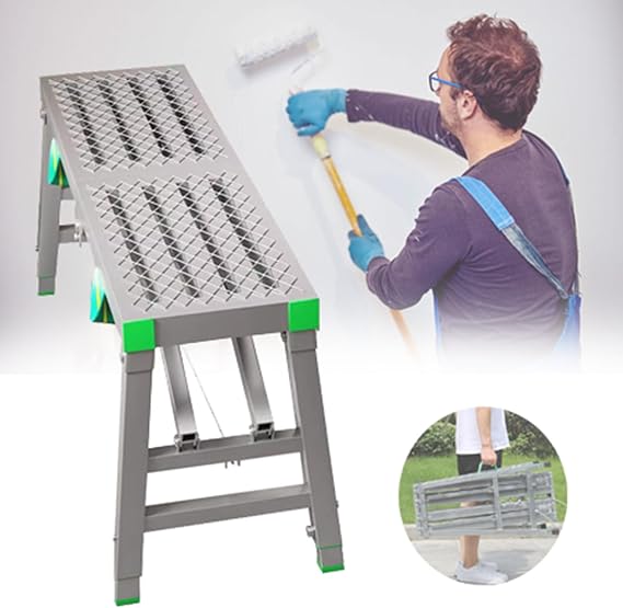 Folding Scaffolding Portable Steel Steel Work Platform Welding Scaffold Tower Ladder Stool Bench for Washing Vehicles, Cleaning, Decorating, 880 Lbs Maximum Load,A-180×40cm