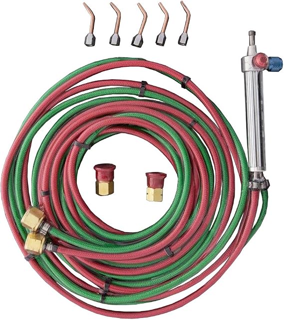 Gentec Small Torch Basic Kit Oxy/Acetylene 12' FT Hose American Fittings with 5 Tips (#2-6)