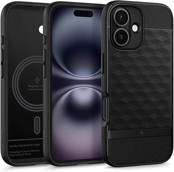 Caseology Parallax Mag for iPhone 16 Plus Case [Enhanced Ergonomic Design Case Compatible with Magsafe] Military Grade Drop Tested (2024) - Matte Black