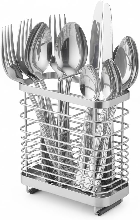 Kitchen Utensil Drying Rack, 18/8 Stainless Steel Chopsticks Spoon Fork Knife Basket Flatware Storage Drainer, Cutlery Holder for Kitchen Counter (6.1x2.95x6.5 inch)