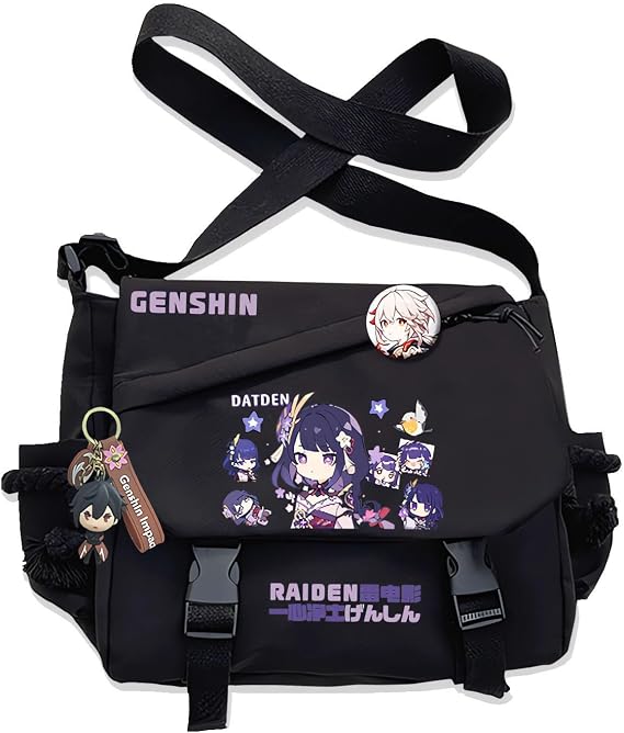 Game Handbag Raiden Shogun Crossbody Bag Single Shoulder Bag Adult Anime 3D Print Backpack Black Bag