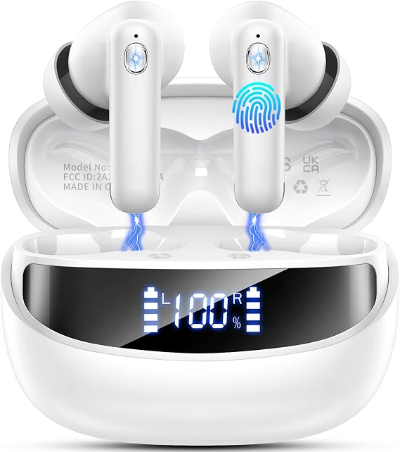 Nerunsa Wireless Earbuds, Bluetooth 5.4 Headphones with 4 ENC Noise Cancelling Mic, 45Hrs Playtime Wireless Headphones HiFi Stereo Deep Bass, IP7 Waterproof Bluetooth Earphones