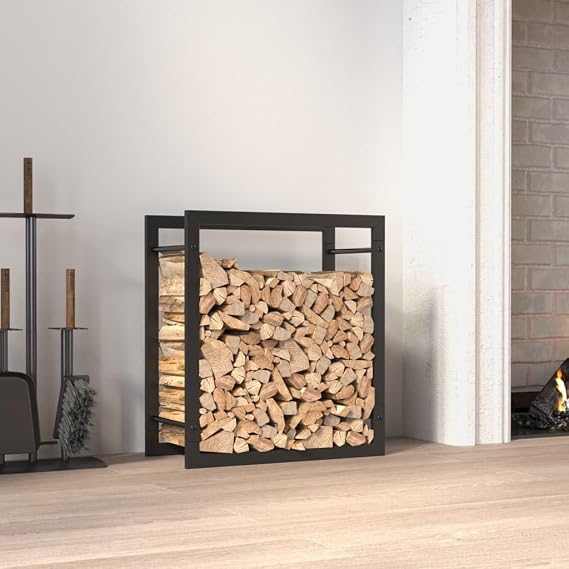 Homgoday Firewood Rack Matt Black 19.7"x11"x22" Steel