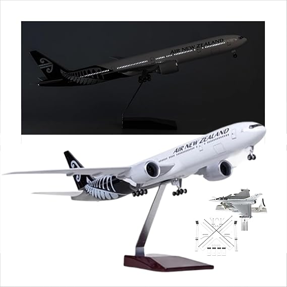1:130 Scale New Zealand B777 Airplane Model Prebuilt Diecast Aircraft Miniature Kit Touch or Sound Control with Light and with T Jigs Fixtures Stand Kit for Adults Collection or Gift(Upgraded)