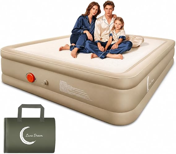 LunaDream Twin XL Air Mattress with USB Rechargeable Built-in Pump, Wireless Inflatable Airbed, FlexWeave Tech for 1100 lbs Enhanced Support, Portable for Home & Camping, Leak Proof Design, Carry Bag
