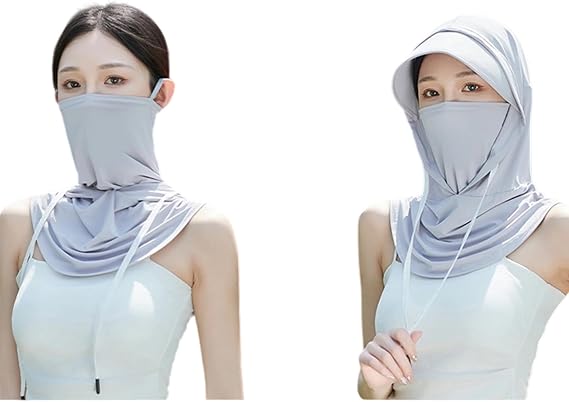 Cooling Balaclava Sun UV Protection Mask Breathable Full Head Silky Face Cover 3in1 Hood Face Mask for Women Men