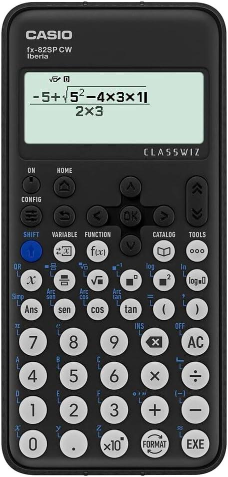 Casio FX-82SP CW – Scientific Calculator, Recommended for Spanish and Portuguese Curriculum, 5 Languages, Over 300 Functions, Dark Grey