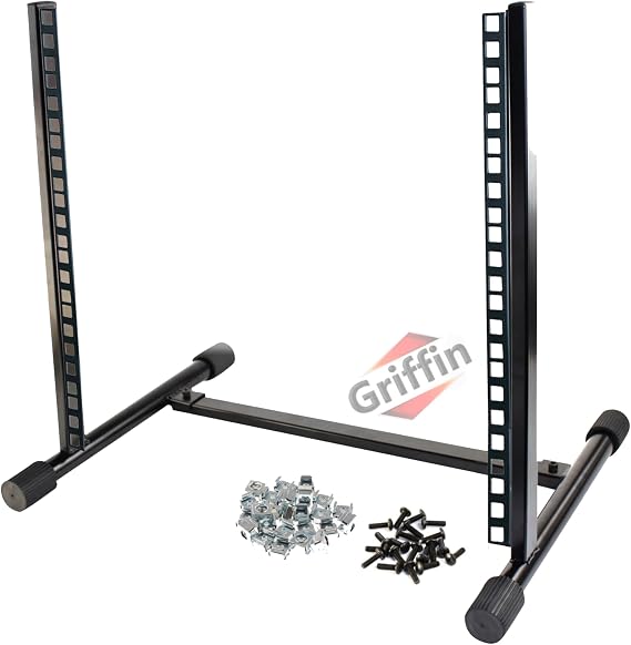 GRIFFIN Rack Mount Stand 10U (Studio-ZPRO Steel Series) Music Recording Audio Equipment Sound Mixer Standing Case & 20 Screws Network Amp Server Gear Rails For DJ Booth Cart, Stage & Bands