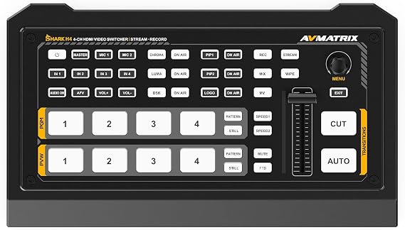 AVMATRIX Shark H4 Video Mixer Switcher with 4xHDMI Input SD Card USB Recorder for Live Streaming