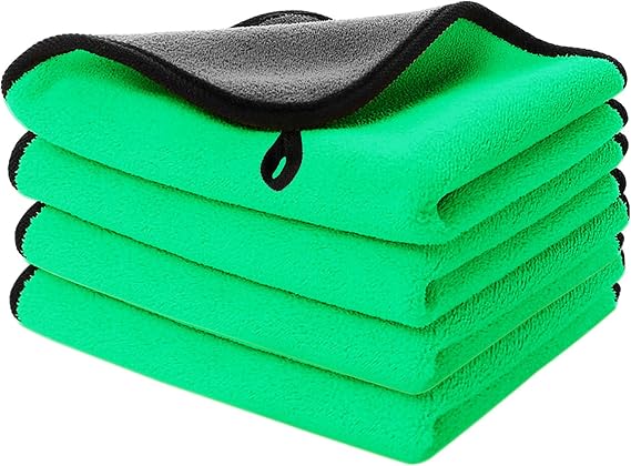 5 Pack Microfiber Towels for Cars,Double-Sided Thickened,High GSM, Highly Absorbent, Soft Microfiber Towel, Lint-Free Velvet Cleaning Cloths for Car Wash, Drying (Green, 30cm*30cm)