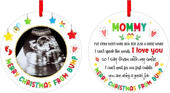 PETCEE Ultrasound Picture Frame Christmas Ornaments 2025 Bumps First Hanging Ornament Mom to Be Xmas Gifts 2025 Baby On The Way Photo Ornament Pregnancy Ornaments for Christmas Tree