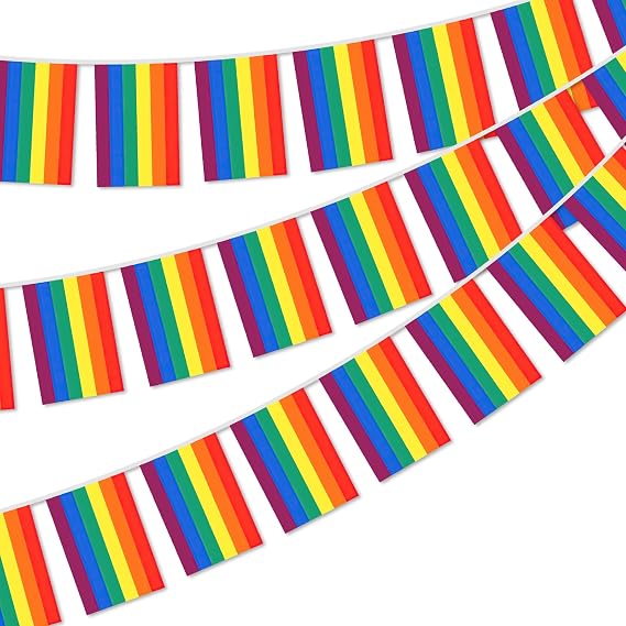 Rainbow Pride Flag Bunting, 32.8ft Rainbow LGBT Pride Banner With 30 Pennant Flags, Prides Decorations, LGBT Prides Banner for Parades, for Parades, Festivals, Homes, Gardens & Bars