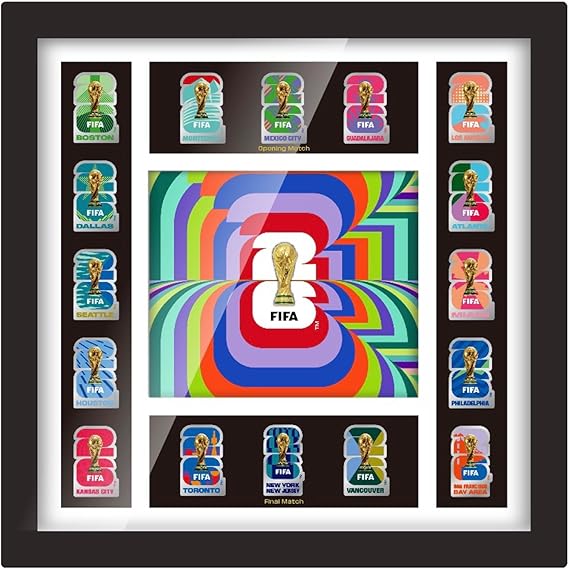 Officially Licensed FIFA World Cup 2026 Host Cities Pin Frame Complete 16-City Set with 2.5D Trophy Pin 10,000 Globally)