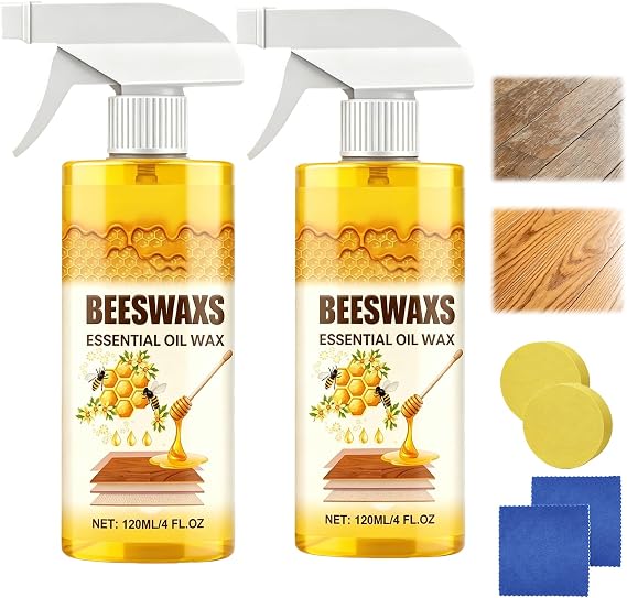 Beeswax Spray for Wood, Natural Micro-Molecularized Beeswaxs Essential Oil Wax,Multi-Purpose Furniture Beeswax Wood Polish,Floors Beeswax Essential Oil Wax for Long-Lasting Shine & Protection(2PCS)