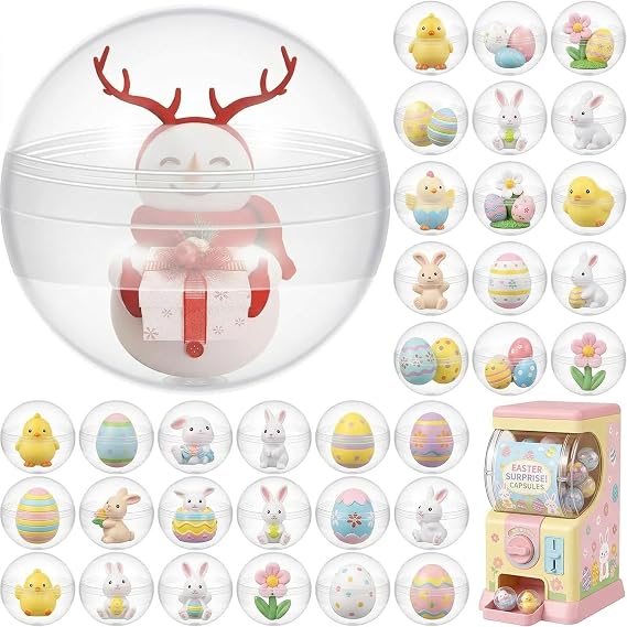 50 Pcs Clear Vending Machine Capsules 45mm, Snap-Tight Round Toy Capsules for Kids Party Favors, Replacement Balls for Bath Bomb Molds, Prizes, Arts & Crafts - Crystal Clear