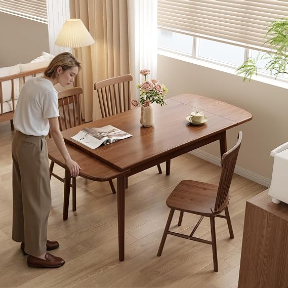 Solid Wood Extendable Dining Table for 4-8, 47.2 to 70.8 Expandable Table, Easy Assembly Extendable Dining Room Table, 3-in-1 Design, Ideal for Dining Room, Kitchen, Living Room (Walnut)