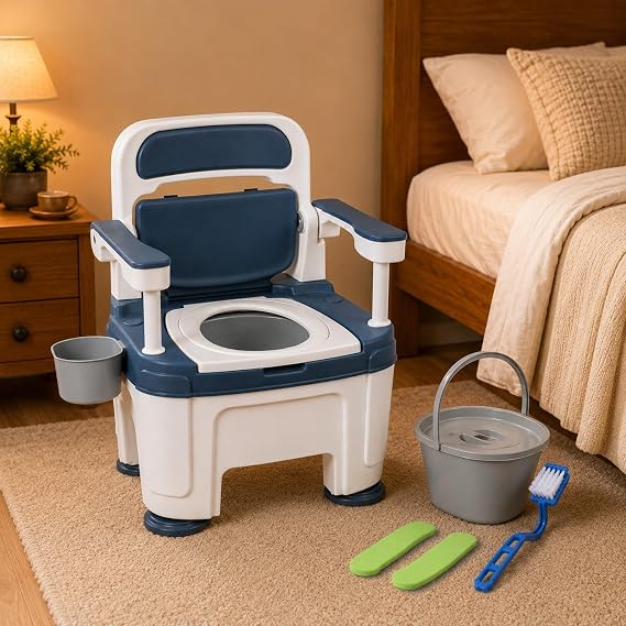 Bedside Commode Chair for Seniors, Adjustable Height, 882 lb, Blue