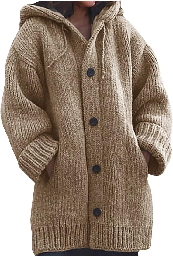 Winter Knitted Thick Cardigan Hoodie Sweater Coat Drawstring Long Sleeve Buttons Down Warm Coat