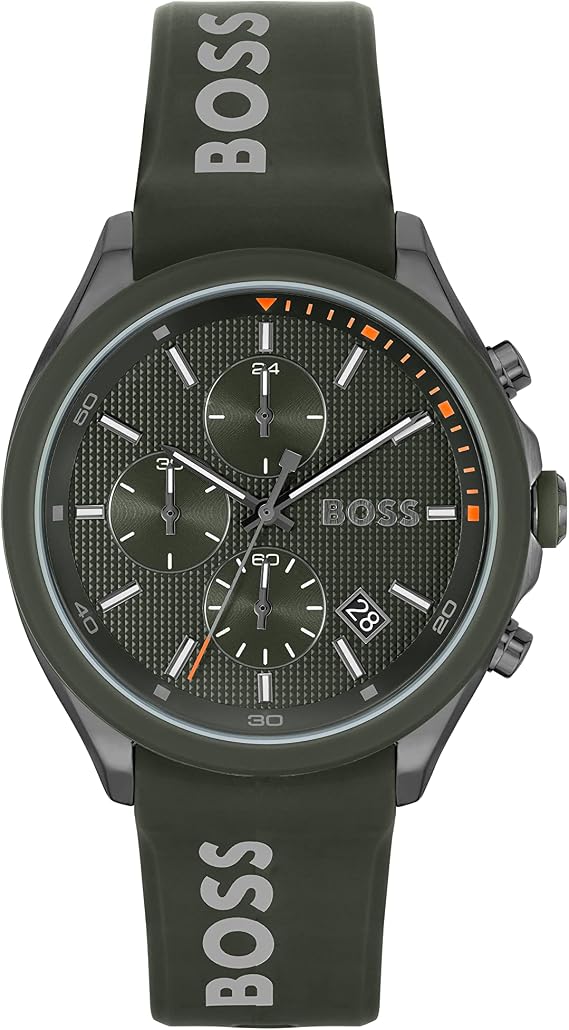 BOSS Men's 44mm Chronograph Quartz Watch Velocity Collection with Silicone Strap, Date Function, 3 Sub-Dials, 5ATM Water Resistant