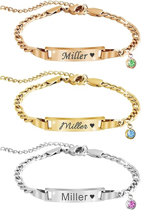 Personalized Name Bar ID Bracelet for Women, 18K Gold Plated
