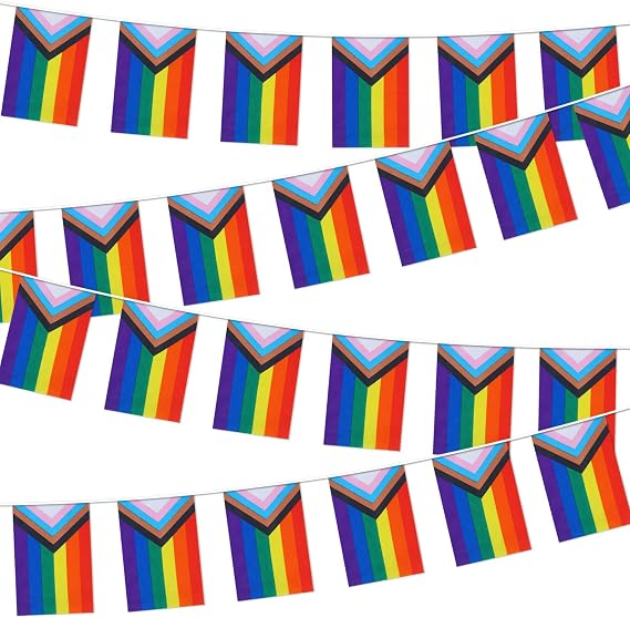 26.3 Ft Pride Decorations Bunting Banner, 25Pcs Polyester Rainbow Bunting