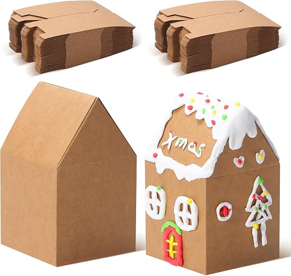COTOPHER 60 Pcs Christmas Gingerbread House Box Cardboard 2.95x2.95x4.92in