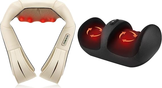 Nekteck Beige Neck&Back Massager and Portable Foot Massager with Heat FM12