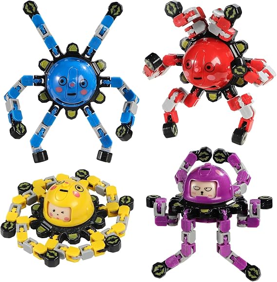 SCIONE 4Pcs Transformable Fidget Spinners for Kids Fidget Toys Teens Adults Road Trip Travel Activities Essential Sensory Toys with Autism ADHD Party Bag Fillers
