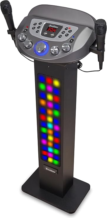 Starion KS829-BT Bluetooth Karaoke Machine l Pedestal Design w/Light Show l 4 Built-in Speakers & 2 Tweeters l Two USB Port for Bluetooth / MP3 Record & Playback l Disco Ball Effect l Two Microphones