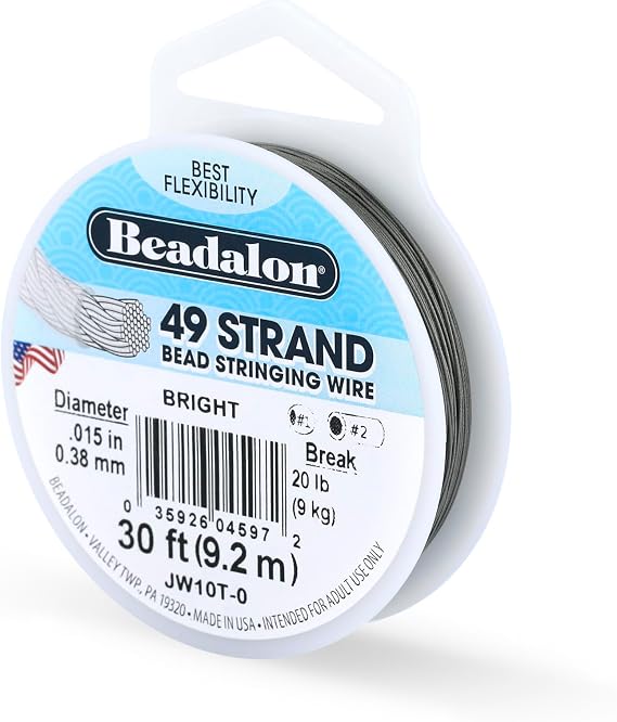 Beadalon 49 Strand 0.015" 0.38mm 30' 9.1m Bright Bead String Wire