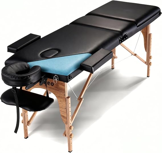 Portable Massage Table Massage Bed Professional Spa Bed, Black (3-Section)