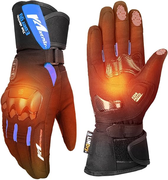 KEMIMOTO Heated Motorcycle Gloves for Men and Women, Warmest Winter Gloves Dual-Zone Control with Hard Protective Shields, 7.4V 3000mAh Rechargeable Battery, Waterproof, Touchscreen Compatible